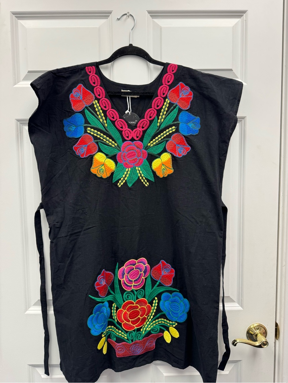 Black Embroidered Floral Tunic Top - Multicolor Floral Accents